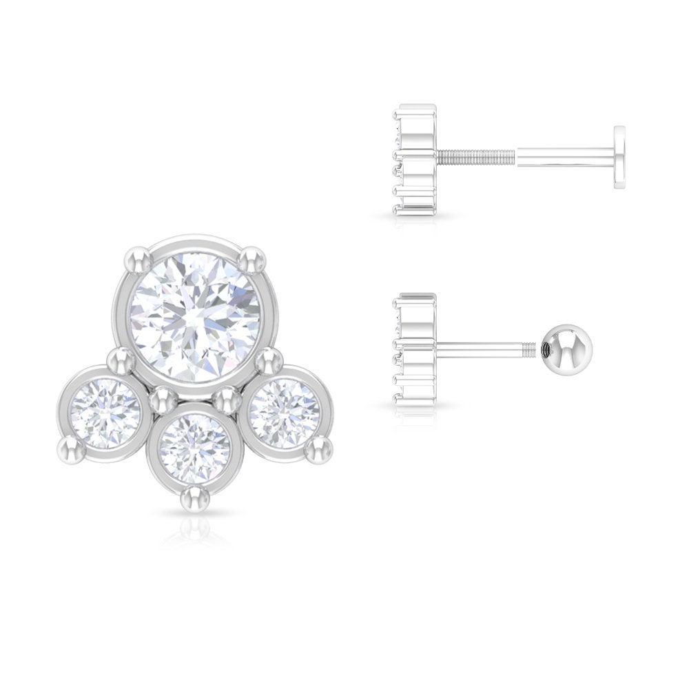 1/4 Ct Bezel Set Diamond Earrings, Ear Piercing Helix Piercings, Body Jewelry For Womenv
