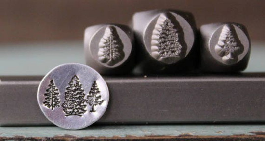 Brand New 8mm & | 2 6mm Pine Trees Metal Design 3 Stamp Set-Metal Stamp-Metal Stamping Jewelry Tool-Sgch-197198200