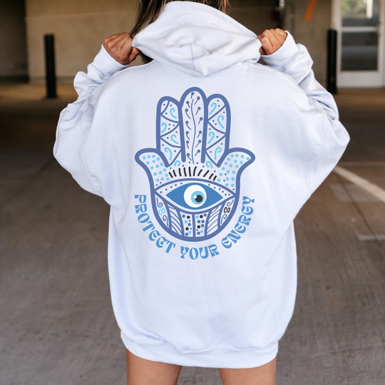 Protect Your Energy Hasma Hand Evil Eye Hoodie Trendy Hoodies Oversized Hoody Witchy Clothes Preppy With Words On Back Vsco
