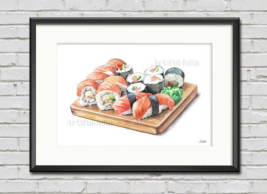 Sushi Watercolor Art Print High Quality Food Painting Japanese Artwork