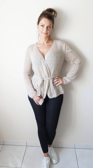 Light Beige Kid Mohair, Silk Blend Wrap Jacket/Cardigan /Knit Women With Belt/Ready To Ship Size M/L