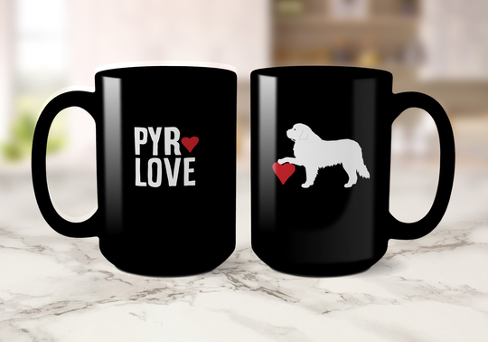 Great Pyrenees Mug, Black Ceramic Funny Dog Coffee Cup, Lover Gift, 15Oz