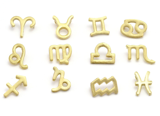 Horoscope Zodiac Symbols Pendant, 10mm Add On Charm Beads Bracelet Necklace Part Raw Brass 4490