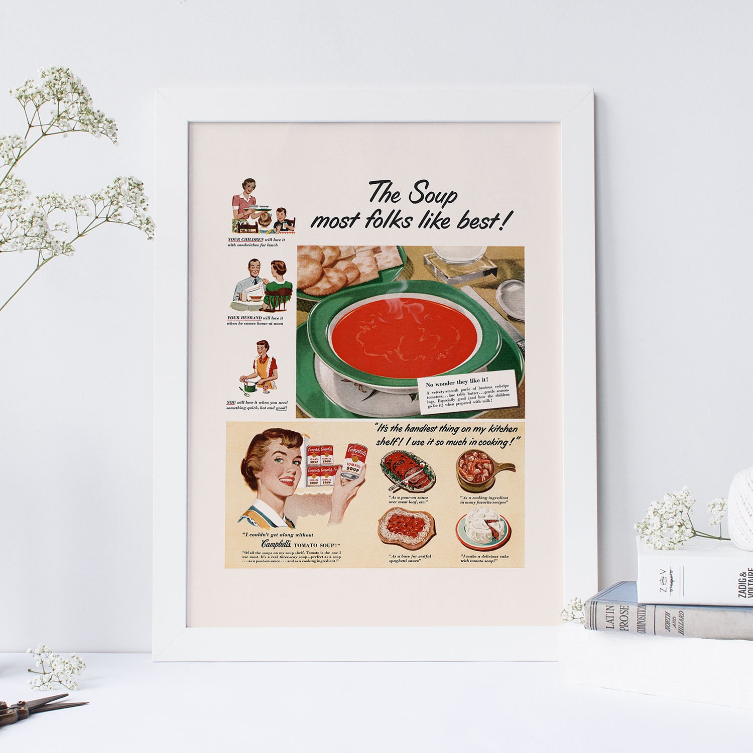 Vintage Ad Print - Tomato Soup Ad, Canned Poster, Mid-Century Reproduction, 1950S