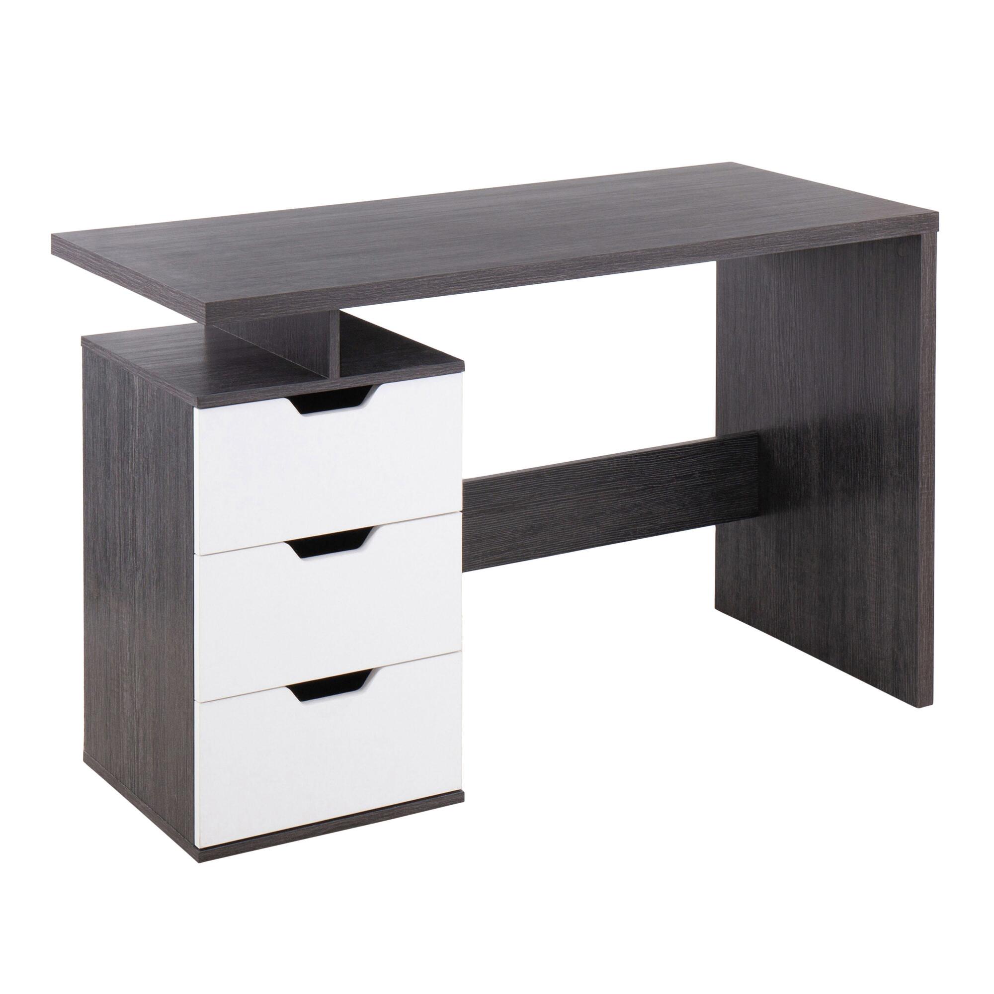 Charcoal and White Wood Geary Desk with Drawers: Gray by World Market
