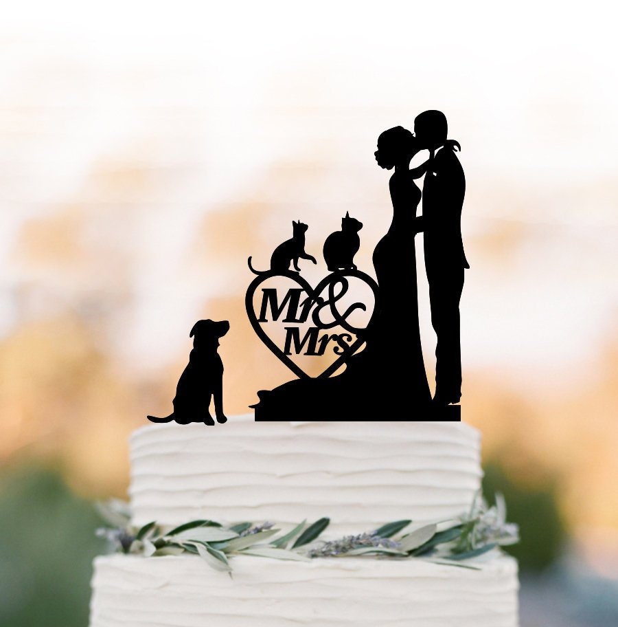 Funny Wedding Cake Topper Dog Toppers With Groom Kissing Bride, Wedding Cake Silhouette 2 Cats, For