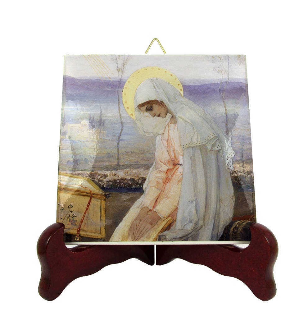 Christian Icon On Tile - Virgin Mary By Nesterov Religious Icons Russian Art Christian Gifts