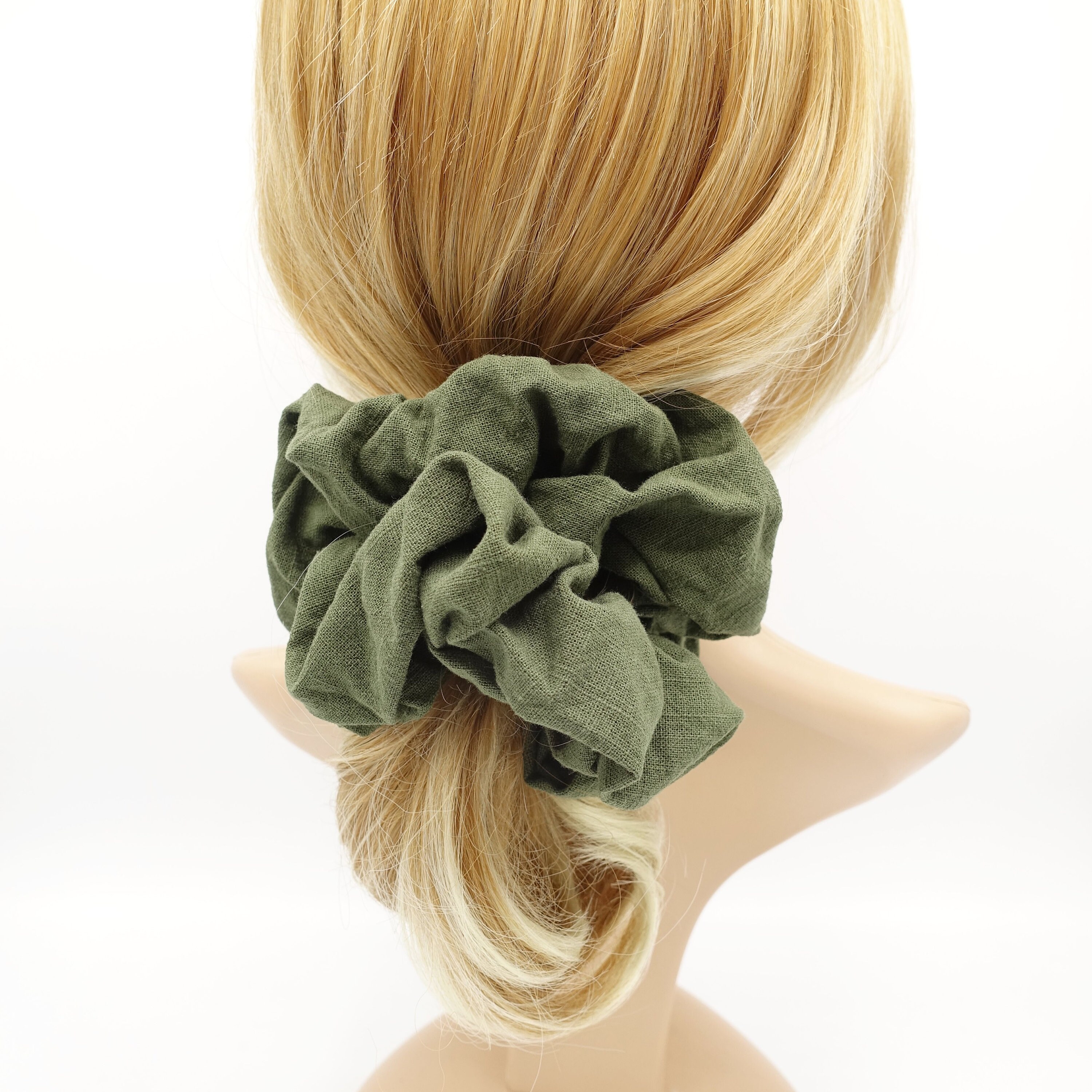Linen Blend Oversized Scrunchies Large Cotton Solid Hair Elastic Women Accessory