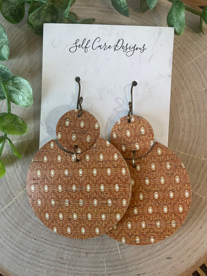 Bohemian Cork Leather Earrings, Bar Teardrop Handcrafted Lightweight Earrings