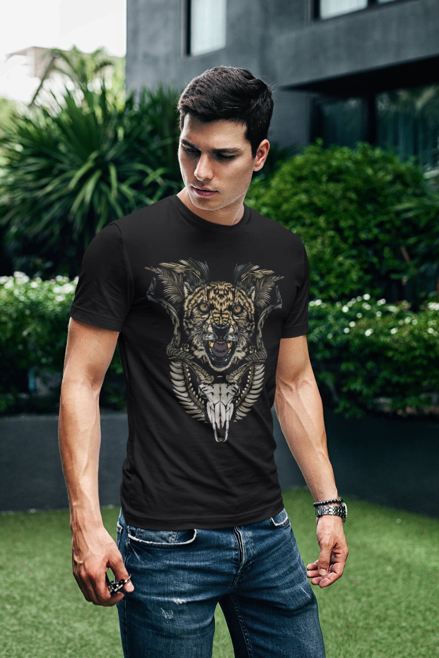Cheetah & Ram Skull T-Shirt, Spirit Animal Graphic Tees, Totem, Wildlife Big Cat Nature, Tank Top, Sweatshirt, Hoodie