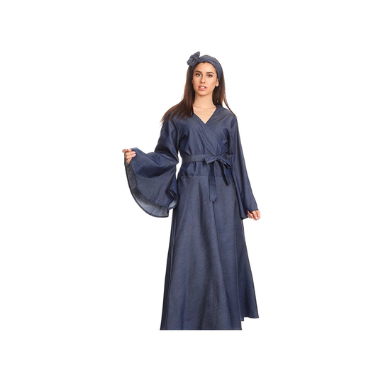 Long Wrap Dress Denim Print With Scarf Cotton Regular & Plus Size Women's Dresses African Clothing