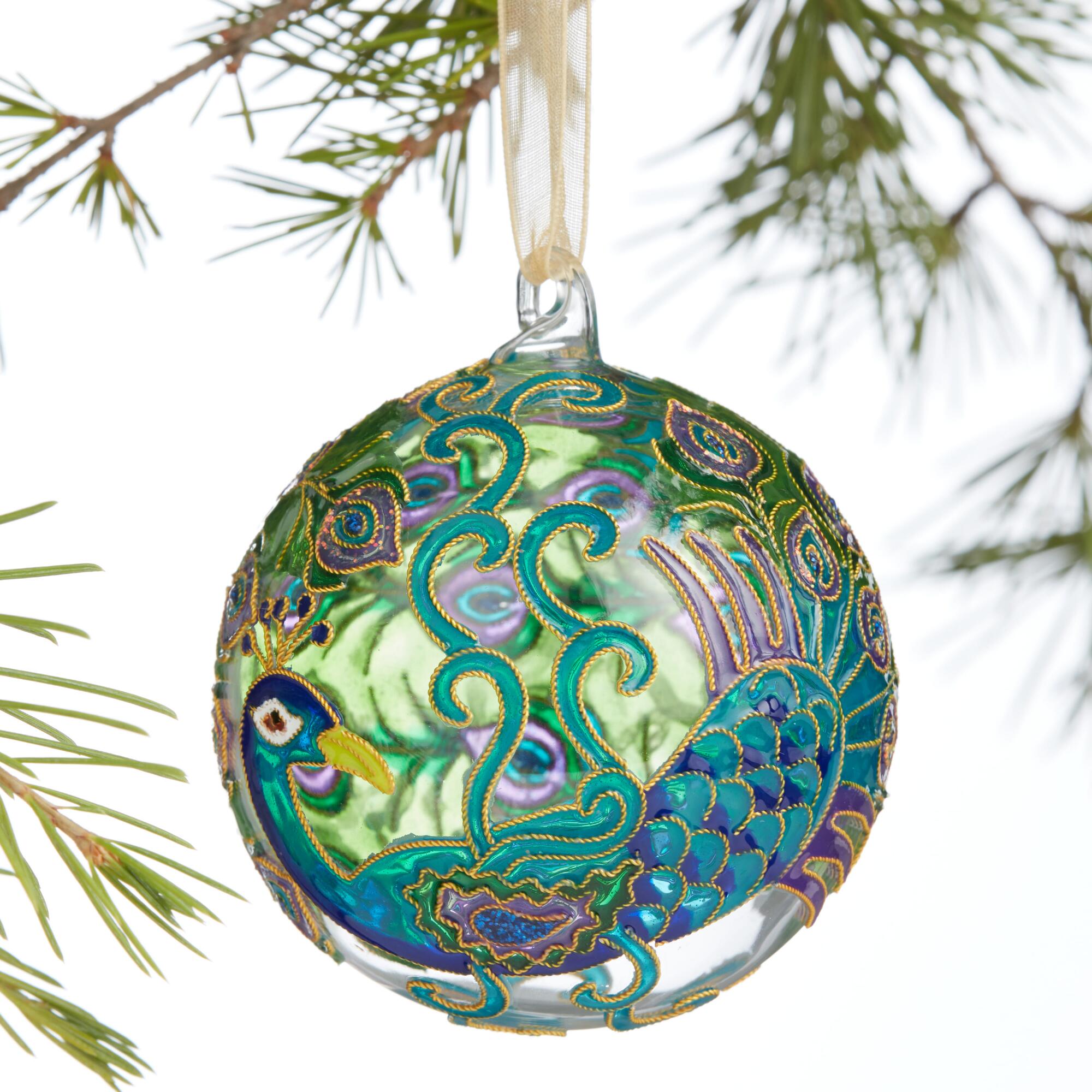 Pier Place Peacock Ball Cloisonne Ornament: Multi - Glass by World Market