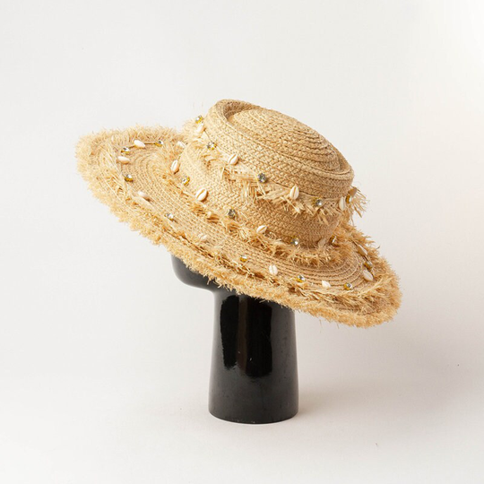 New Shell Brightly-Cut Grass Beaded Ring Top Lafite Hat Fashion Sun Shade Straw