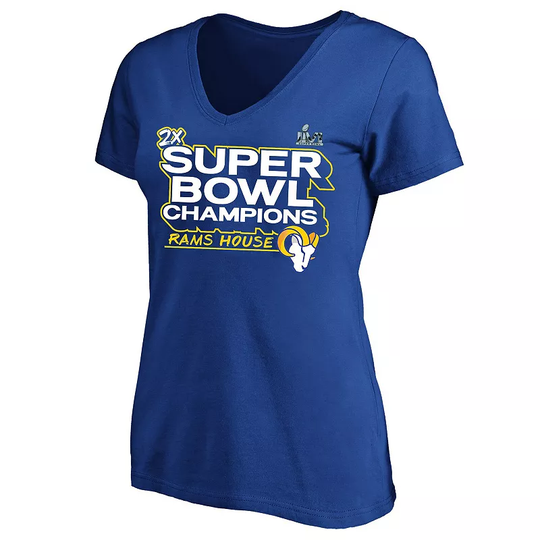 Women's Fanatics Branded Royal Los Angeles Rams Super Bowl LVI Champions Parade V-Neck Plus Size T-Shirt, Size: 4XL, Blue