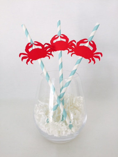 12 Crab Party Straws - Lobster Boil Summer Bbq Nautical Seafood Wedding Rehearsal Dinner Baby Shower Bridal