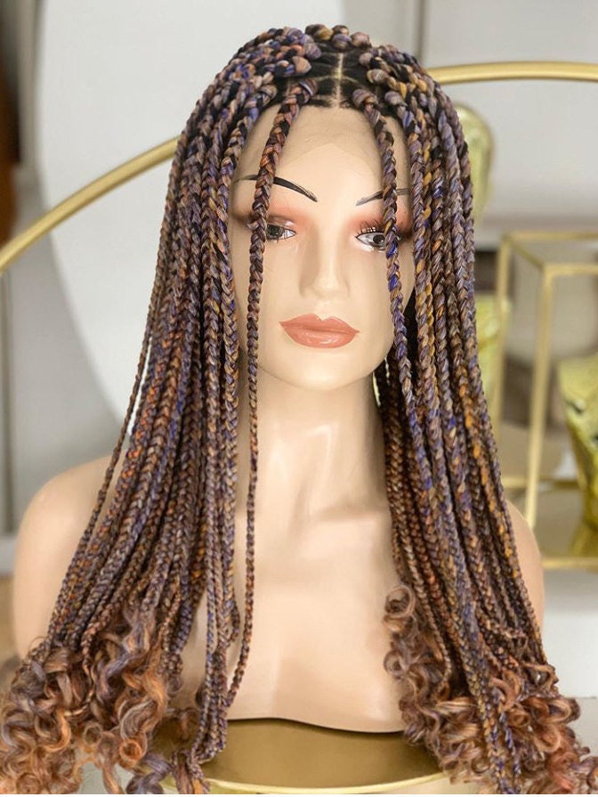 Multicolor Blend Box Braided Wig With Curly Tips