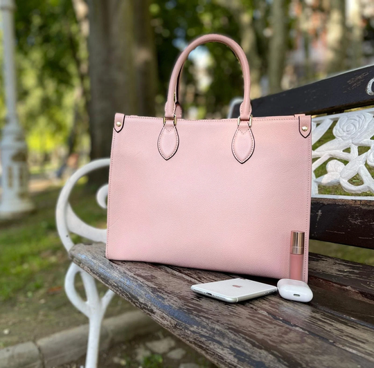 Personalized Leather Onthego/Leather Onthego/Calfskin Rose Pink Shoulder Handle Bag Beach Gift For Her