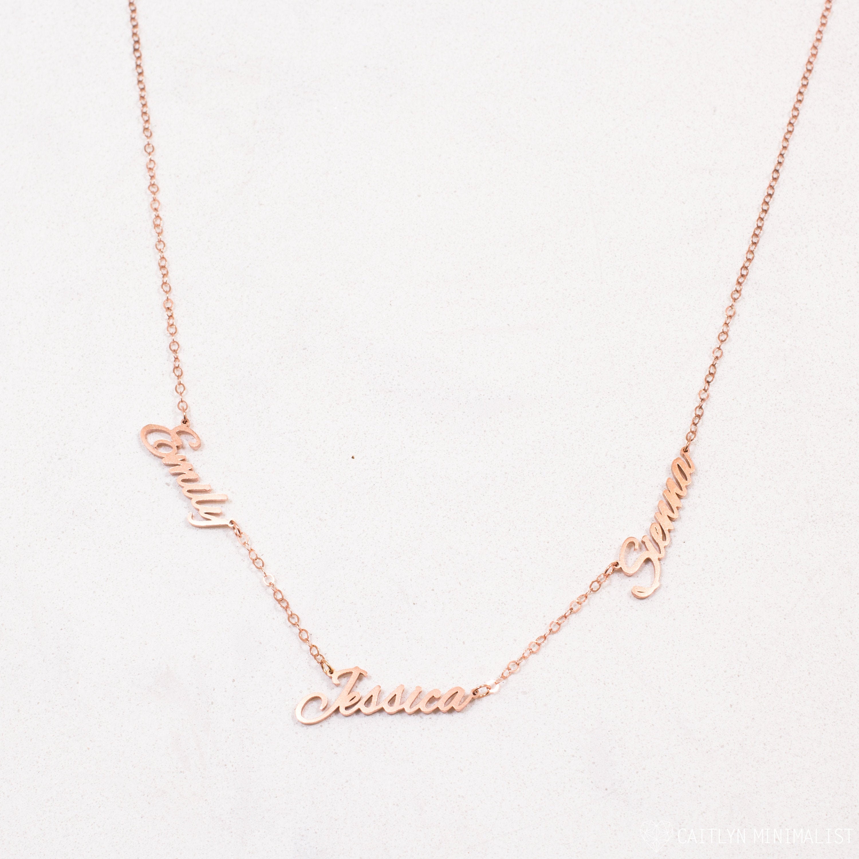 Three Name Necklace in Rose Gold, Gold & Silver By Caitlynminimalist Baby Perfect Gift For Grandma Nh05F65