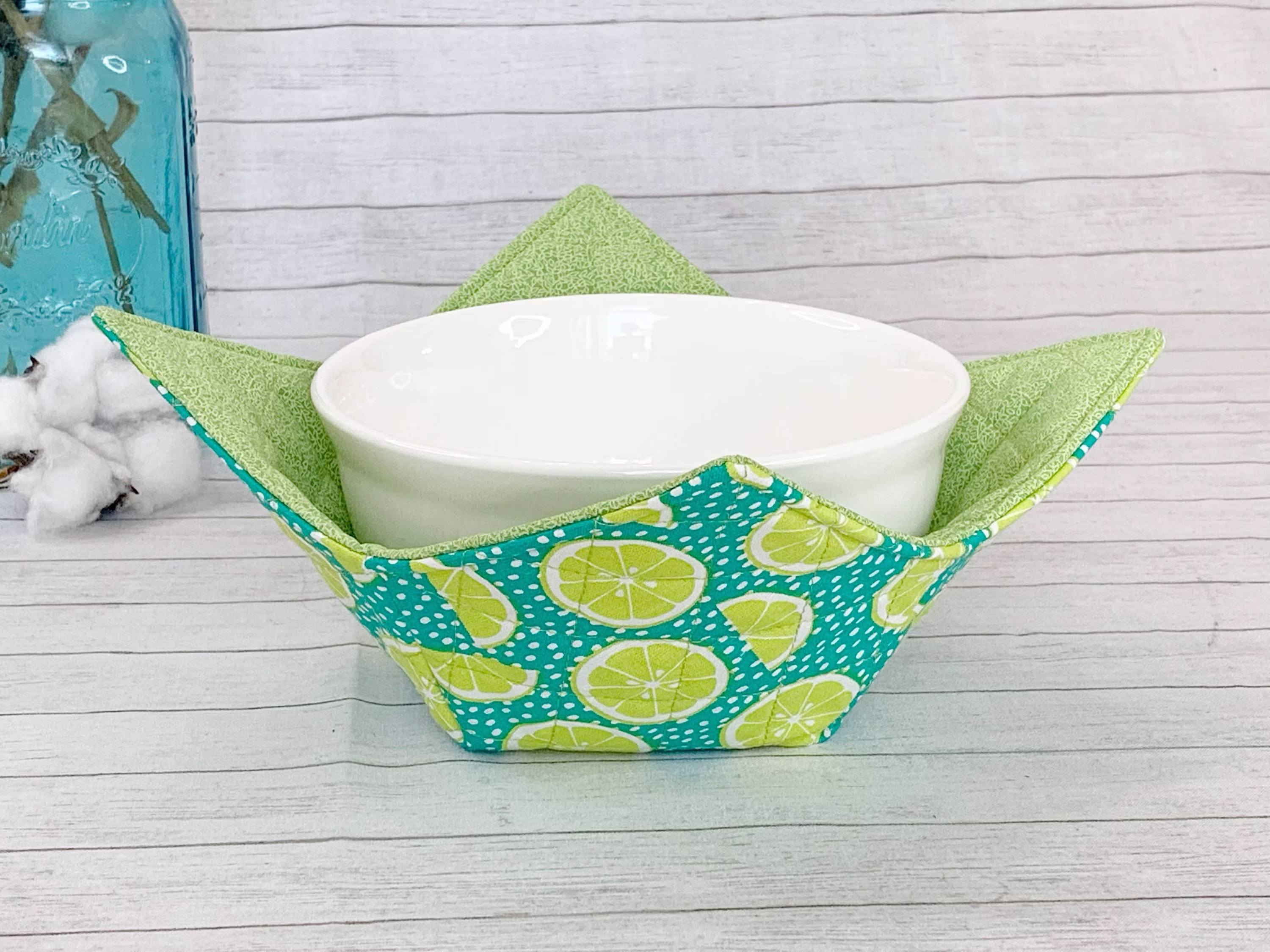 Microwave Bowl Cozy, Hot Pad, Soup Holder, College Dorm, Room Essentials, Student Gift, Lime Fabric, First Apartment