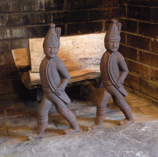 Antique Cast Iron Hessian Soldier Figural Andirons/Heavy Duty Hearthware