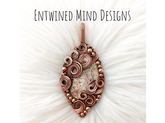 Laguna Lace Agate Wire Wrapped Copper Jewelry Pendant Necklace Present Gift