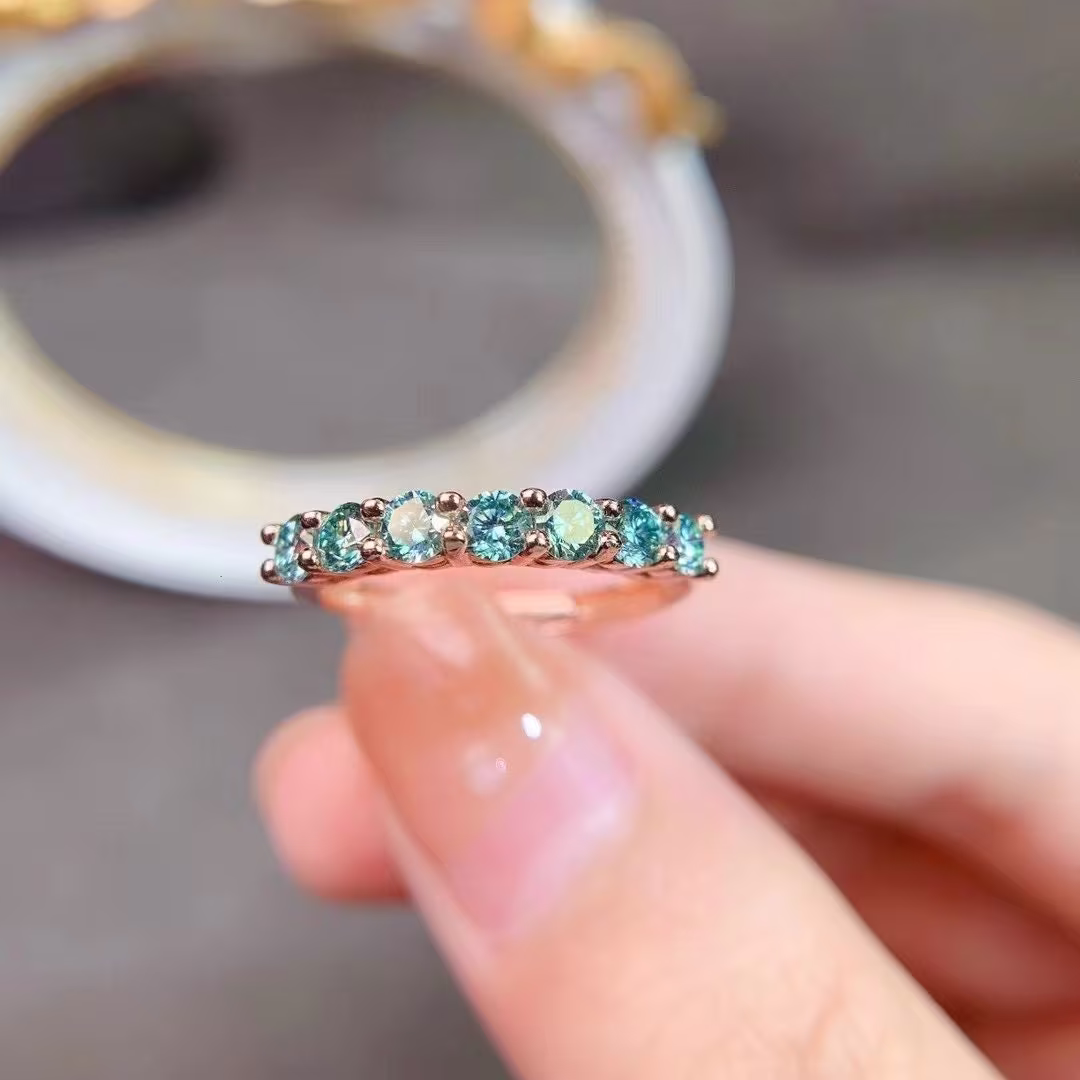 Gorgeous Stack Green Moissanite Ring D Color Vvs1, Sterling Silver Anniversary Gift, Women's Ring,wedding Band Gift For Her Promise Ring