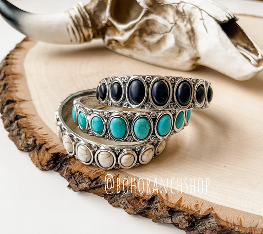 Cuff Bracelet | Western Turquoise White Black Stackable Bracelet Natural Stone Cuff