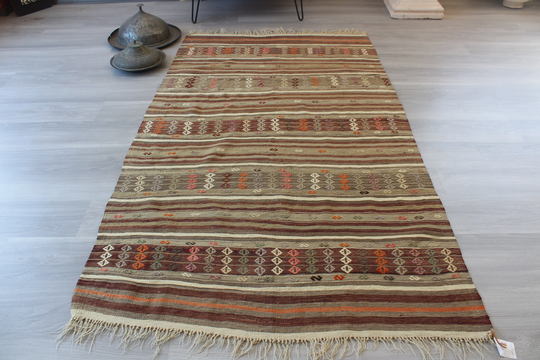 Vintage Kilim Rug, Striped Bohemian Kilim, Ethnic Handwoven Anatolian Kellim/N-913