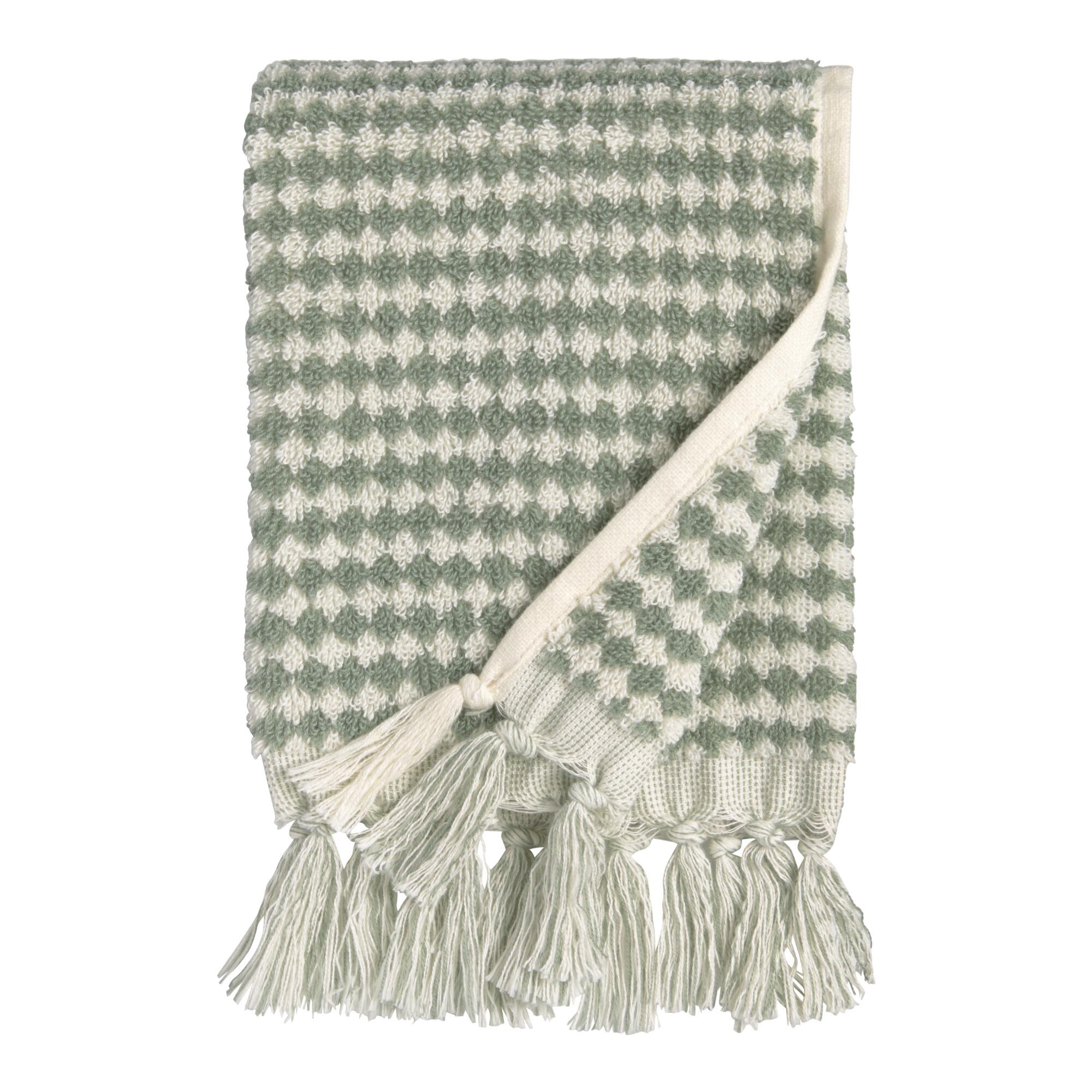 Laurel Wreath Green Geo Celine Hand Towel: Gray/White - Cotton by World Market