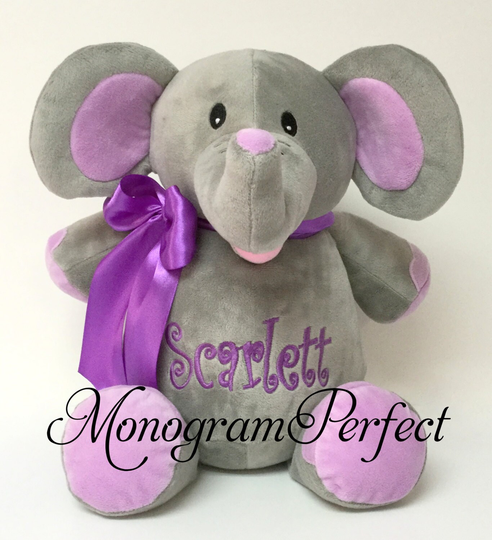 Personalized 16" Plush Elephant Stuffed Animal With Purple Ears
