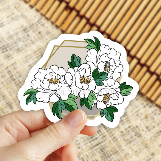 Peony Flower Sticker, Floral Stickers, Peonies Flower Sticker, Trending Cute Decal, Vinyl Laptop, Water Bottle Sticker
