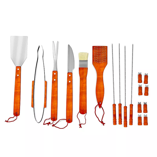 Home-Complete 18-pc. Wood BBQ Grill Tool Set, Black