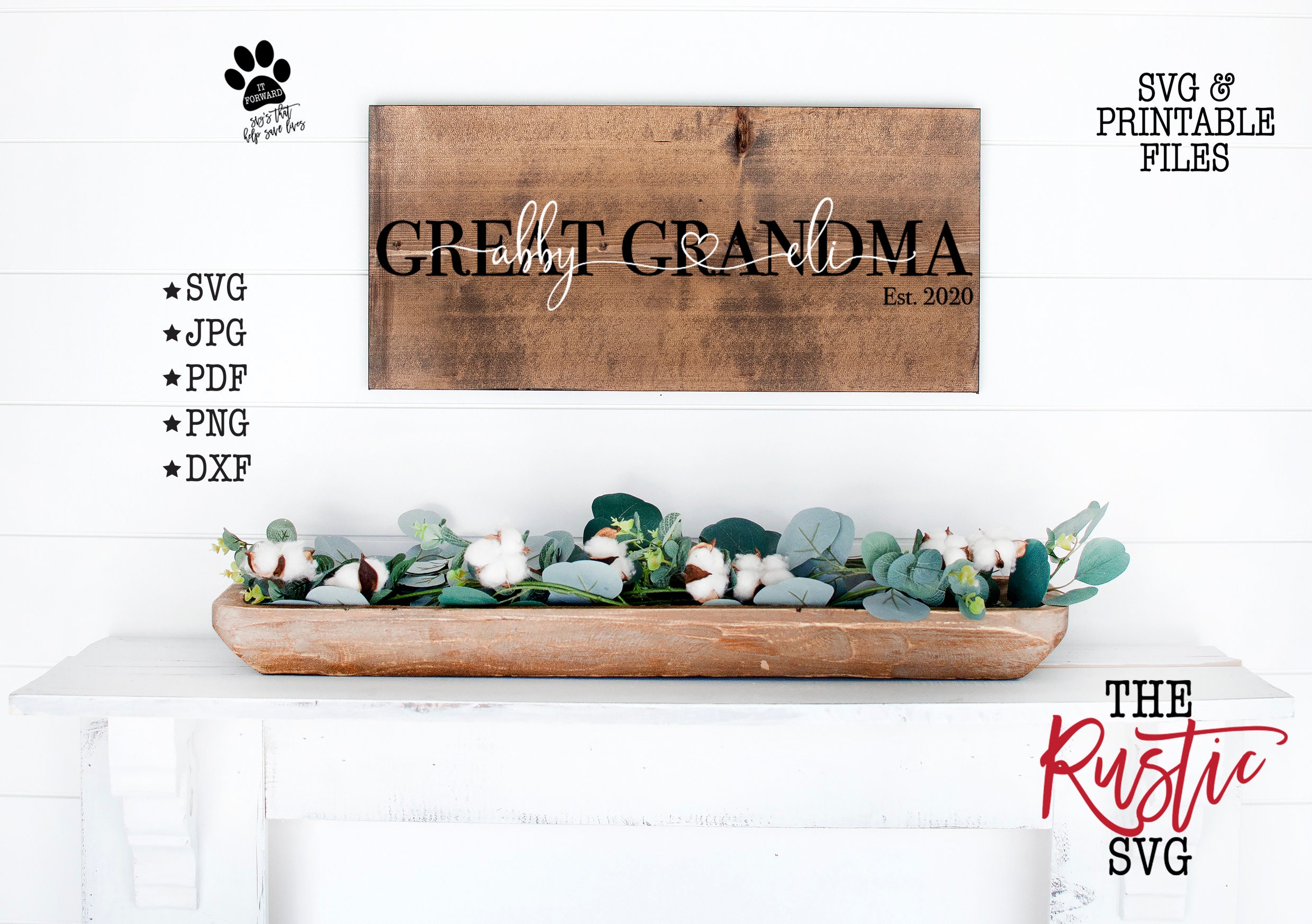 Custom Great Grandma Svg, Sign, Kids Names Mother's Day Gift, Svg Files, Jpg, Cricut, Silhouette, 027