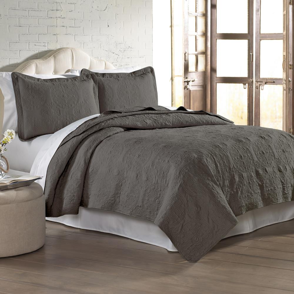 Amrapur Overseas Solid Embroidered Quilt-Set Charcoal Multi Reversible Twin Quilt (Blend with Polyester Fill) | 3MFSQLTG-CHR-TN