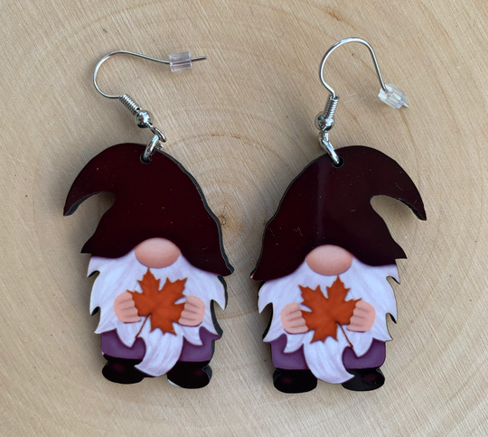 Fall Gnome Earrings With Leaf