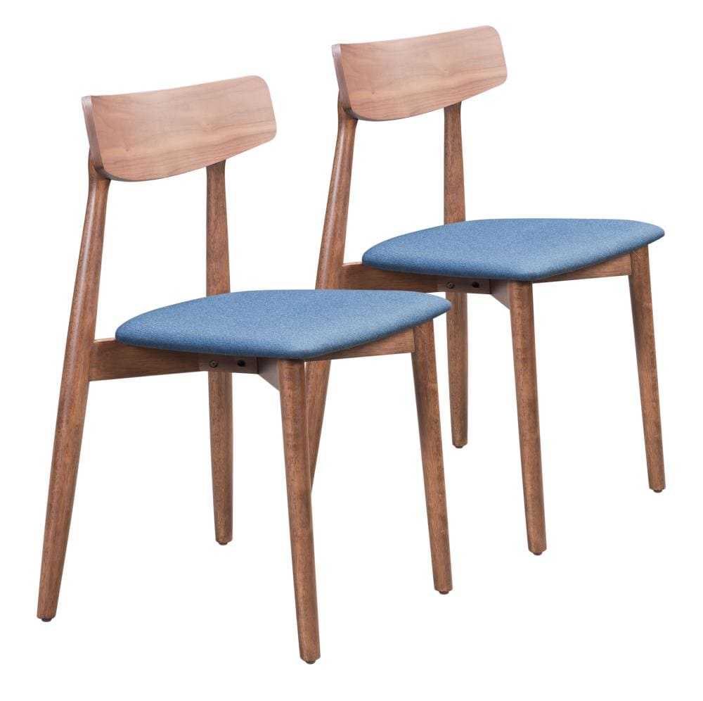 Zuo Modern Set of 2 Newman Contemporary/Modern Polyester/Polyester Blend Upholstered Dining Side Chair (Wood Frame) in Blue | 100978