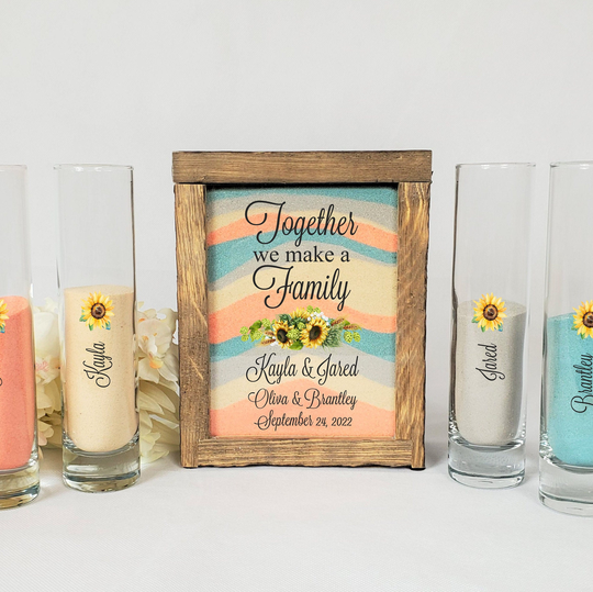 Sand Ceremony Set For Blended Family, Sunflower Theme Rustic Wedding Shadow Box Set, Unity Candle Alternative, Decor