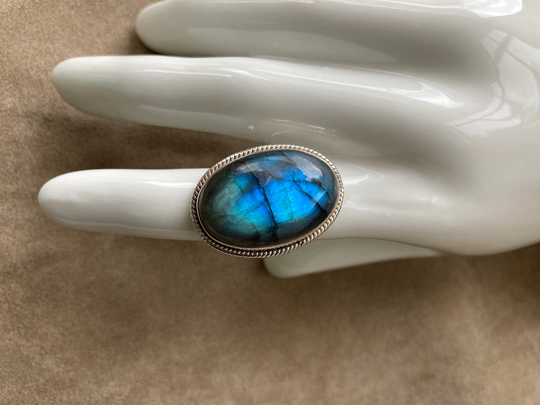 Labradorite Sterling Silver Statement Ring, Size 8