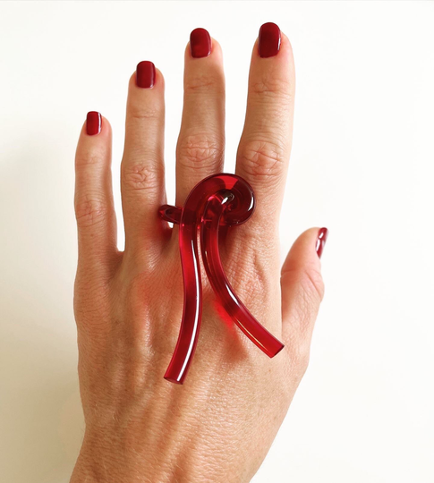 Aries Ring, Acrylic Ring, Knot Statement Wearable Art, Contemporary Lucite Red Zodiac Ring