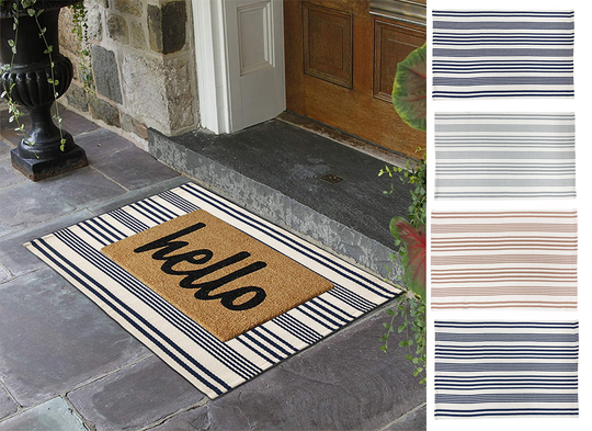 Woven Ticking Stripe Cotton Blend Carpet, Indoor Outdoor Floor Mat For Living Room, Entryway, Bedroom & Décor, 4 Colors - 2 Sizes