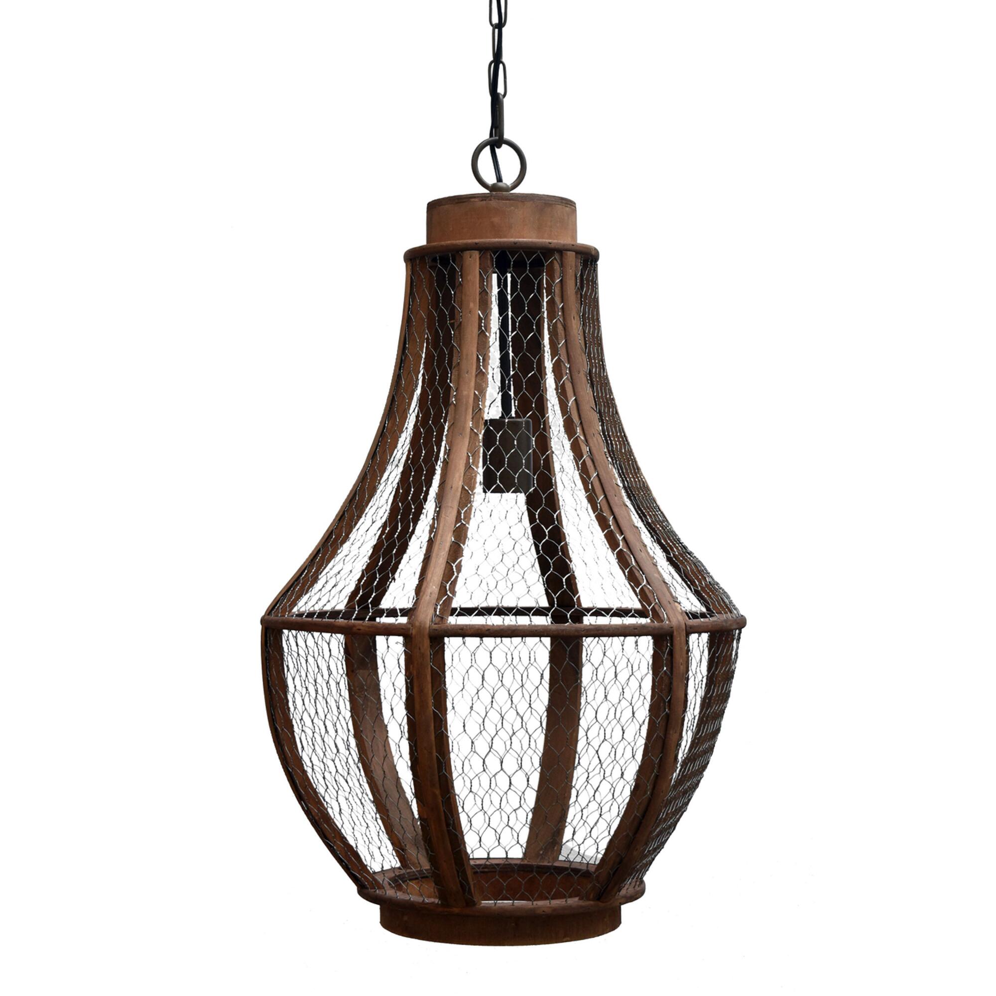 Rustic Brown Wood and Wire Teardrop Denning Pendant Lamp: Brown/Metallic by World Market