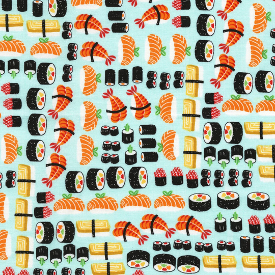 Sushi Fabric, Timeless Treasures C5244, Food Quilt Fabric By The Yard, Seafood 100% Cotton