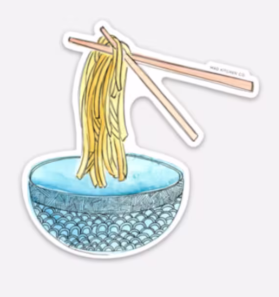 Ramen Noodles Sticker | Vinyl Waterproof Scratchproof Foodie Watercolors Illustration Japanese Kitchen Art Gift Laptop Water Bottle Virginia
