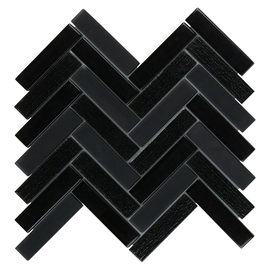 Modket Black Crystal Glass Matte Blended Herringbone Modern Mosaic Tile Backsplash Kitchen Bathroom Shower Interior Wall Tdh90Mo