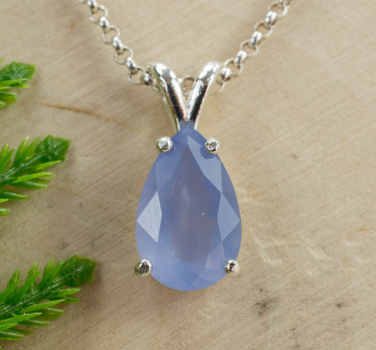 Blue Agate Sterling Silver Pendant; Genuine Untreated Mexican Agate; Necklace