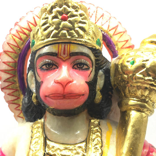 Handcrafted Pure White Marble Lord Hanuman Idol Murti Statue 12.2 " - Monkey God