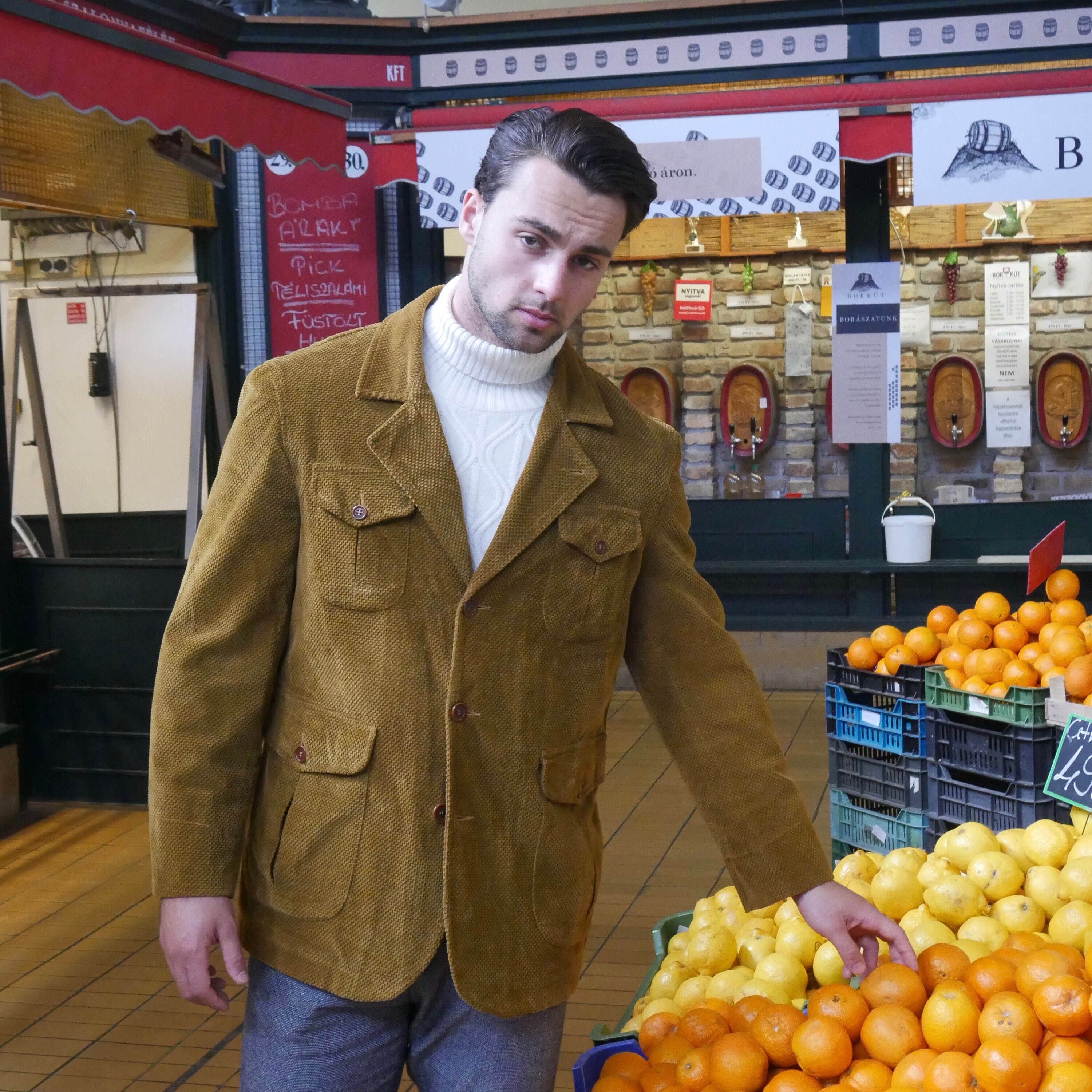 Corduroy Jacket, Golden Honey Brown Mens Blazer Like Coat, Italian 90S Clothing Men, Size Extra Large, 46 Us/Uk, Xl