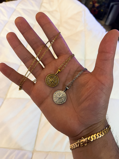 18K Silver Compass North Star Pendant Chain Mens Necklace Gold Waterproof Gift For Him Boyfriend