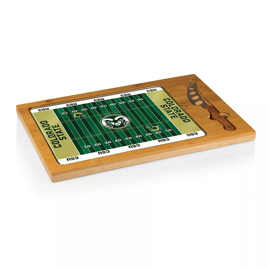 Picnic Time Colorado State Rams Icon Glass Top Cutting Board & Knife Set, Brown