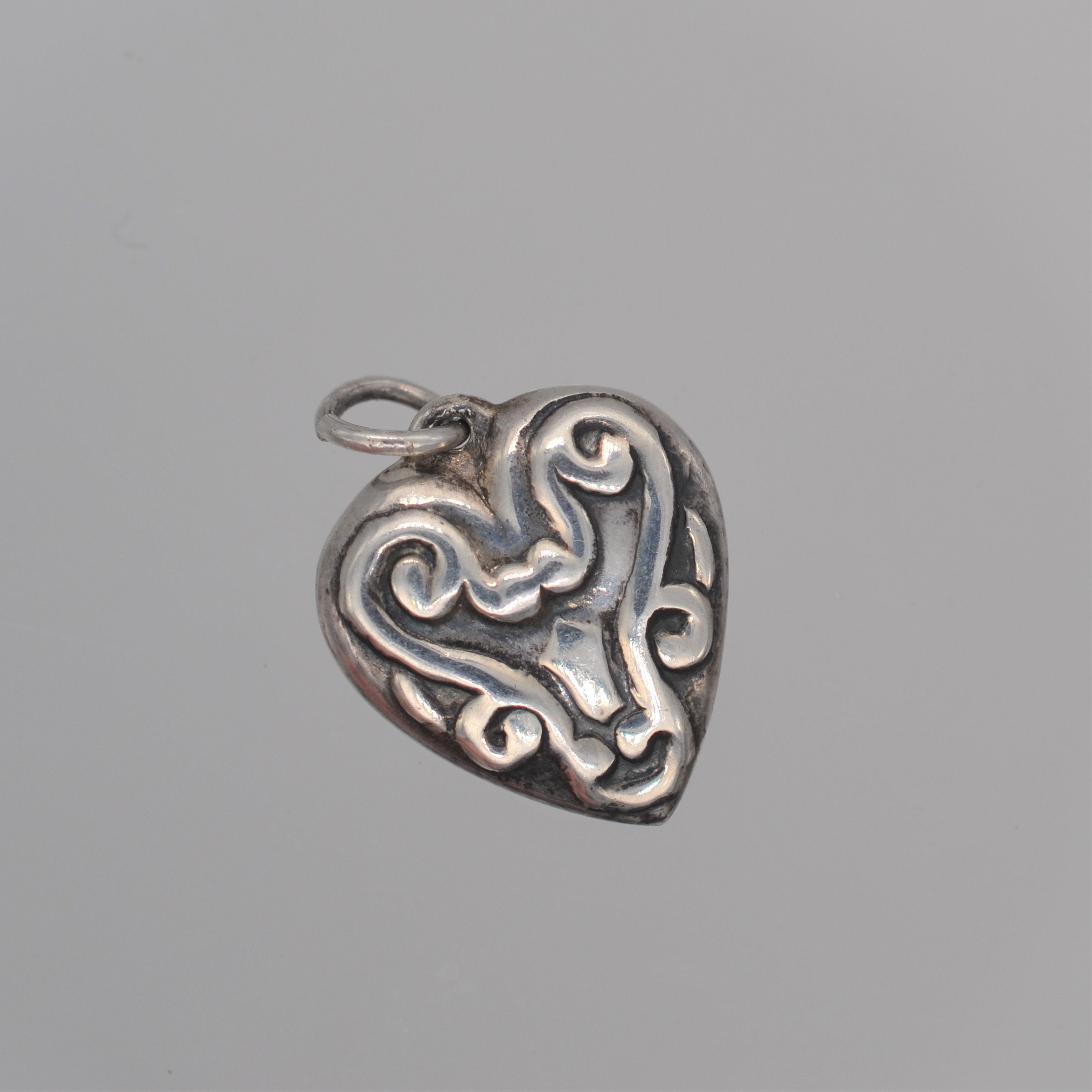 Vintage Sterling Puffy Heart Charm. Two Sided. Heavier @ 2.43 Grams